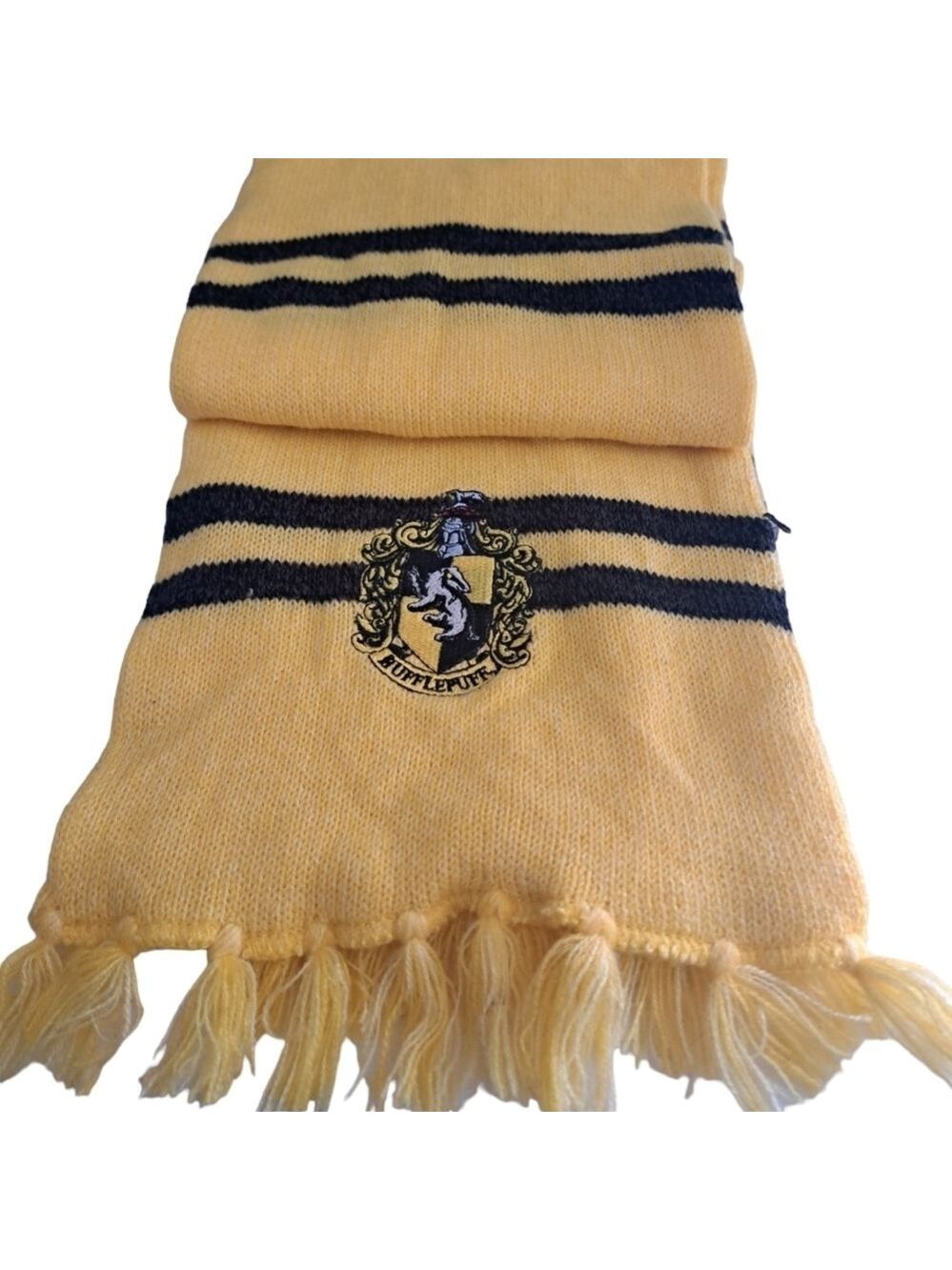 HARRY POTTER Hufflepuff scarf Yellow black stripe fringe coastal cozy long